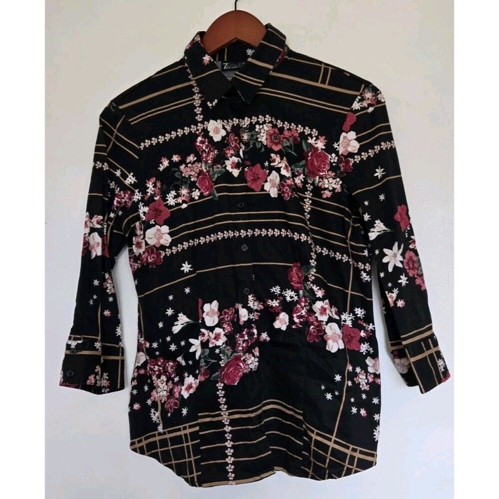 7th‎ Avenue Shirt Womens M Stretch Floral Fall Dark Y2K Button Travel Office